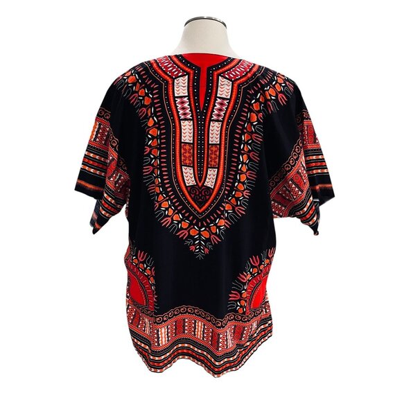 Raan Pah Muang Dashiki Top 3XL Black Red Cotton Festival Boho Summer Vacation - Picture 8 of 13
